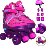 Patins Roller 4 Rodas Ajustáveis Feminino 32 35 Com Proteção