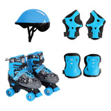 Patins Roller Ajustável Azul Até 80kg C Kit De Proteção Dm