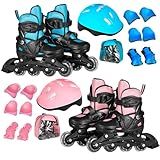Patins Roller Ajustável Infantil Com Kit De Proteção Completo Patins Roller Infantil Adoslecente Rosa Roller Patins Infantil Adolescente Rosa Adulto Patins Roller Infantil Acessórios Azul 33 36 