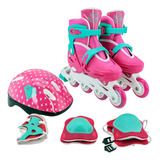 Patins Roller In Line Kit Proteção Ajustável 34 37 Rosa