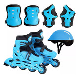 Patins Roller In Line Masculino Azul kit Proteção Ajustavel
