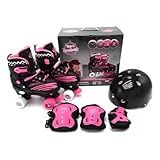 Patins Roller Infantil 4 Rodas C Kit De Proteção Rosa Rosa 