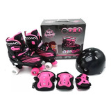 Patins Roller Infantil Kit De Proteção Menina Rosa