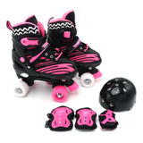 Patins Roller Infantil Para Menina Com Kit De Proteção