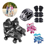 Patins Roller Infantil Quad 4 Rodas Ajustável Kit Proteção