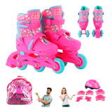 Patins Roller Infantil Triline Rodas Menina + Kit Proteção