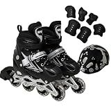 Patins Roller Inline 4 Rodas Skates Ajustavél - Patins Inline Para Jovens E Adultos - Confortável E Seguro Para Iniciantes - Kit Completo Com Capacete E Proteções -Preto-Preto- Roller G -37 Ao 40--
