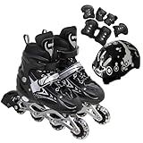 Patins Roller Inline 4 Rodas Skates Ajustavél Com Roda Iluminada Jovens E Adultos Para Iniciantes Uso Interno E Externo Kit Completo Com Capacete E Proteções Preto Roller G 37 Ao 40 