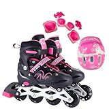 Patins Roller Inline 4 Rodas Skates Ajustavél Com Roda Iluminada Jovens E Adultos Para Iniciantes Uso Interno E Externo Kit Completo Com Capacete E Proteções Rosa Rosa Roller M 33 Ao 36 