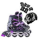 Patins Roller Inline 4 Rodas Skates Ajustavél Com Roda Iluminada Jovens E Adultos Para Iniciantes Uso Interno E Externo Kit Completo Com Capacete E Proteções Roxo Roller G 37 Ao 40 