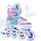 Patins Roller Inline 4 Rodas Skates Ajustavél Com Rodas Iluminadas Jovens E Adultos Para Iniciantes Adequado Para Uso Interno E Externo Rosa Sereia G 36 39 