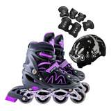 Patins Roller Inline 4 Rodas Skates Ajustável Kit Proteção