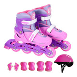 Patins Roller Inline Infantil Rosa Tam ajustável Kit Fem