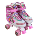 Patins Roller Quad Infantil Sereia Ajustável 4 Rodas C Led