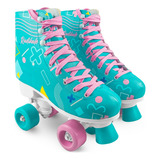 Patins Roller Skate 4 Rodas Quad Retrô Azul Menina Clássico