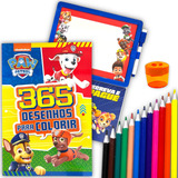 Patrulha Canina Kit Livro De Colorir 365 Desenhos Lousa Lápis De Cor Apontador Brinquedo Educativo Infantil
