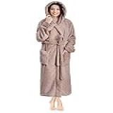 PAVILIA Feminino Robe Macio De Pelúcia Com Capuz Roupão De Banho Fofo E Quente De Lã Sherpa Shaggy S M Taupe 