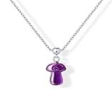 Pavoi Colar Feminino Com Pingente De Cogumelo Ametista Banhado A Ródio | Colar De Corrente Deslizante Ajustável | Colar Com Pingente De Pedra Preciosa Moderna, 18 Inches, Ouro Branco, Ametista