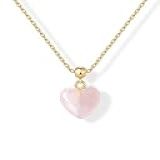 Pavoi Colar Feminino Com Pingente De Coração De Quartzo Rosa Banhado A Ouro Amarelo 14k | Corrente Deslizante Ajustável | Colar Com Pingente De Pedra Preciosa Moderna, 18 Inches, Ouro Amarelo, Quartzo
