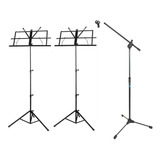 Pedestal De Microfone C Cachimbo 2 Estante De Partitura