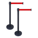 Pedestal Organizador Separador Fila Preto Com Fita Vermelha