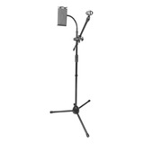 Pedestal Tripé Girafa De Microfone Com Suporte Para Celular Cor Preto
