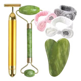 Pedra Jade Massageador Gold Faixa De Cabelo Kit Limpeza Pele