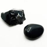 Pedra Obsidiana Negra Bruta E Polida