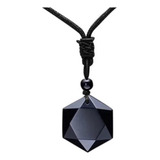 Pedra Obsidiana Negra Estrela Hexagonal Hexagrama Colar