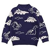 Peecabe Suéter Infantil De Tricô Para Meninos Manga Comprida Gola Redonda Listrado Algodão Outono Inverno 1 5 Anos Dinossauro Azul Marinho 1 Ano