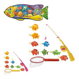 Pega Peixe Pescaria Brinquedo C  Vara Rede E 8 Peixes