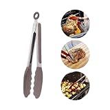 Pegador 27cm Multiuso Silicone Com Cabo Inox Para Salada Churrasco Fritura Grelhados Assados Pinça Manusear De Alimentos CINZA 27CM 