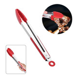 Pegador Grande Cabo Inox E Ponta Em Silicone Vermelha 35 Cm