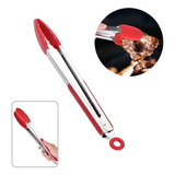 Pegador Grande Inox E Silicone Ponta Vermelha 35 Cm Cozinha