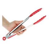 Pegador Inox Com Ponta Em Silicone 30cm Resistente Vermelho