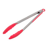 Pegador Pinça Com Ponta Em Silicone 30cm Inox Vermelho Weck