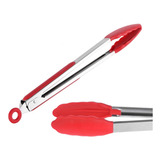 Pegador Pinça Grande Inox Silicone Ponta Vermelha Churrasco