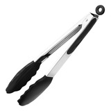 Pegador Silicone Pinça Inox Preto 28 Cm Churrasco Salada