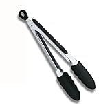 Pegador Silicone Profissional 28cm Cabo Inox Salada Churrasco Air Fryer Fritura Antiaderente Multiuso -Preto-