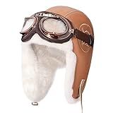 Peicees Chapéu De Aviador Com óculos Para Adultos Boné De Piloto Fantasia Vintage Com Abas De Orelha De Pele Chapéu Caçador De Inverno Quente Chapéu Cáqui Armação De Cobre Lente Transparente 7