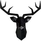 PeiQiH Esculturas Geométricas De Decoração De Parede De Cabeça De Veado Estátuas 3D De Cabeça De Animal Grande Suporte De Parede De Chifre De Veado De Taxidermia Falsa Para Fundo De Sofá De Natal