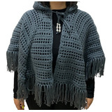 Pelerine Poncho De Lã Mollet Com Capuz Crochê Fem Tam M