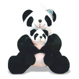 Pelúcia Panda Com Filhote Antialérgica Soft Toys Cor Braco E Preto
