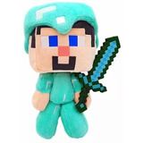 Pelúcia Steve Jogo Game Minecraft Armadura Espada Diamante 