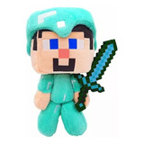 Pelúcia Steve Jogo Game Minecraft Armadura Espada Diamante 