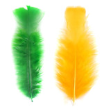 Penas Coloridas Pena De Galinha 200 Und P Peteca Artesanato Cor Verde E Amarelo