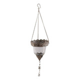 Pendente De Vidro Decorativo Com Metal Trabalhado 13x13x17cm