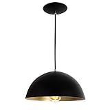 Pendente Ônix Meia Esfera Preto Dourado Alumínio 30Cm Luminária Lustre  Preto E Dourado 