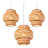 Pendentes De Bambu 40cm Trançado Madeira Teto Forro 3 Und