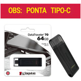 Pendrive Kingston Datatraveler 70 Dt70 Tipo C 64gb 3 2 Gen 1 Preto